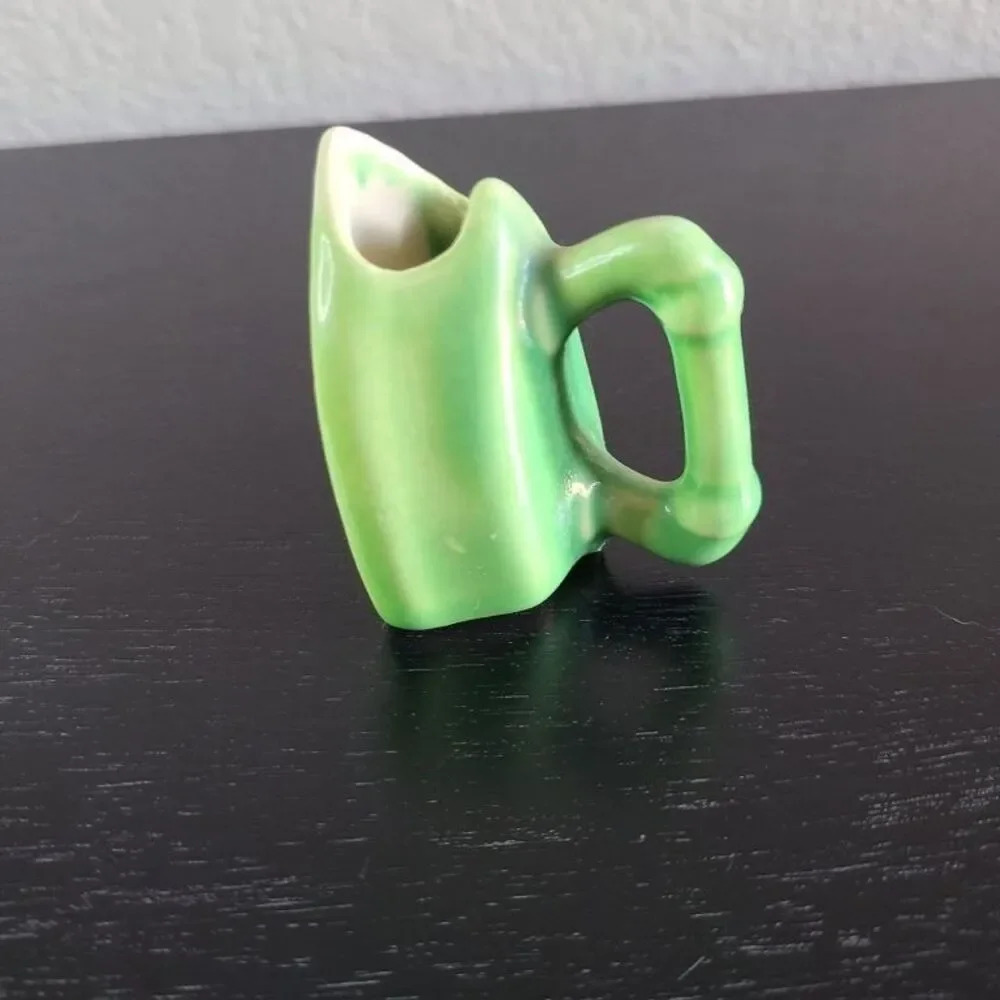 Vintage Green Ceramic Iron Shaped Mini Bud Vase Toothpick Sewing Needle Holder